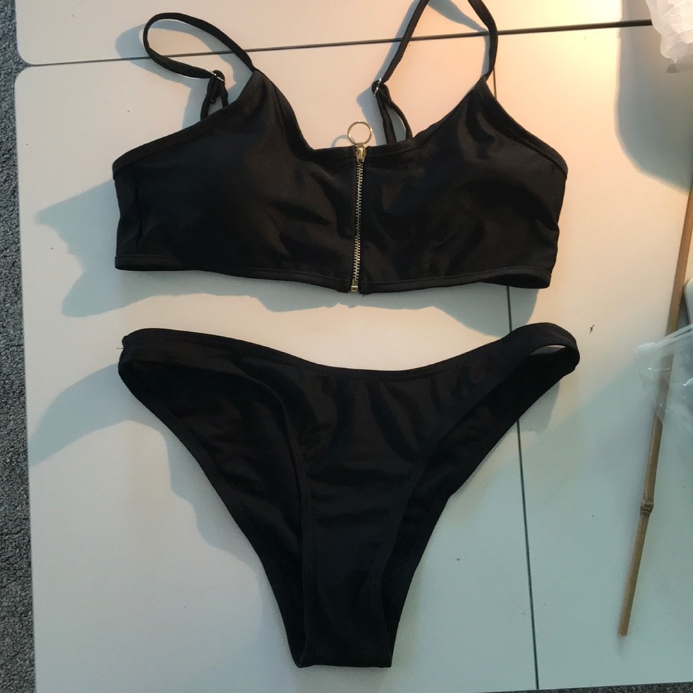 Women’s Black 90s vintage bikini zip up SWIM